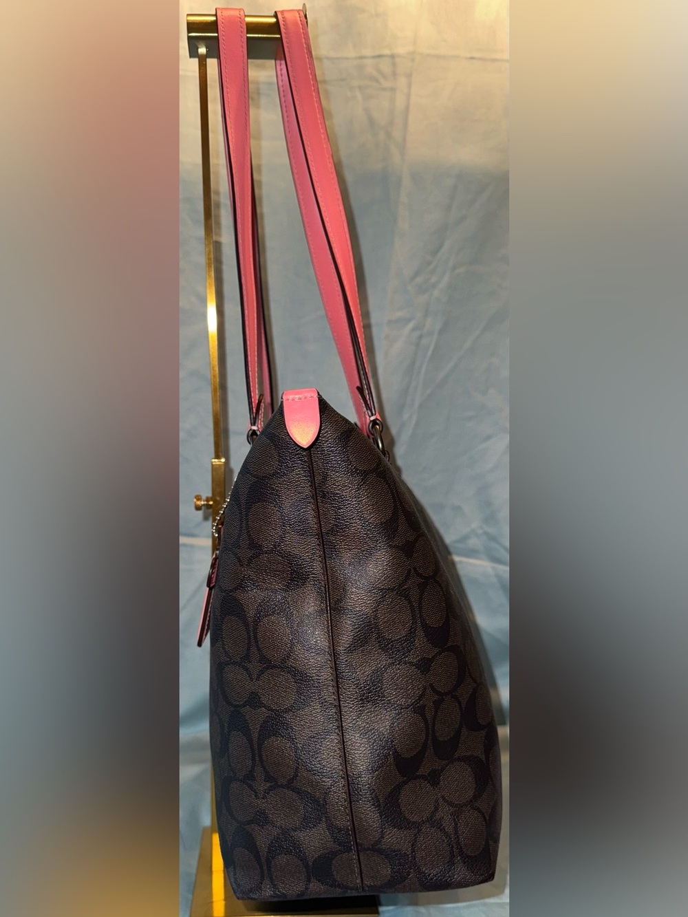 Coach F79609 Gallery Tote in Signature Canvas, with Pink Trim and Cherry Charm - Picture 5 of 13